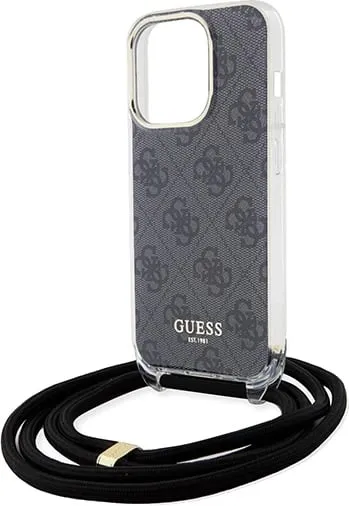 Mbështjellës Guess Crossbody Cord 4G Print për iPhone 15 Pro, zi - 5