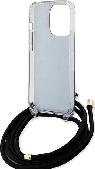 Mbështjellës Guess Crossbody Cord 4G Print për iPhone 15 Pro, zi - 6