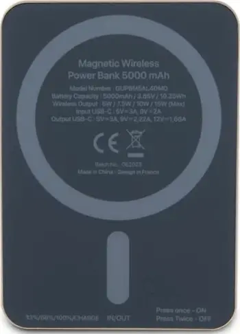 Powerbank Guess 4G Strassed Metal Logo MagSafe, 5000mAh, 15W, Ari