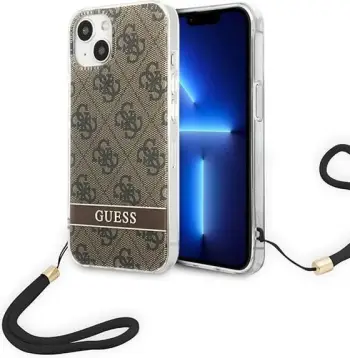 Mbështjellës Guess GUOHCP14SH4STW për iPhone 14 6.1", kafe, me varëse