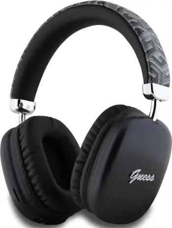 Kufje Bluetooth Guess GCube Metallic Script Logo, on-ear, të zeza