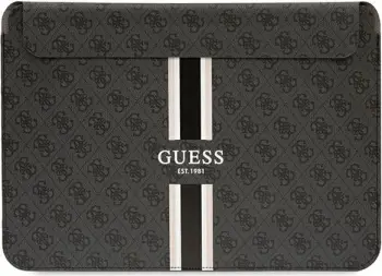 Mbështjellës laptopi Guess 4G Printed Stripes, deri 14", lëkurë eko, e zezë