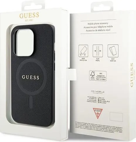 Mbështjellës Guess GUHMP15LPSAHMCK për iPhone 15 Pro 6.1", Saffiano MagSafe, zi - 2