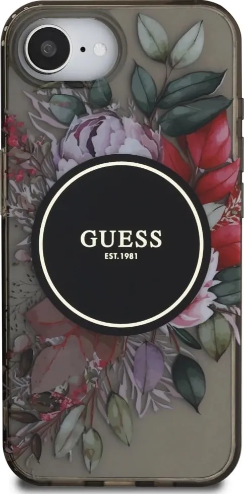 Mbështjellës Guess IML Flowers MagSafe për iPhone 16e, i zi - 3