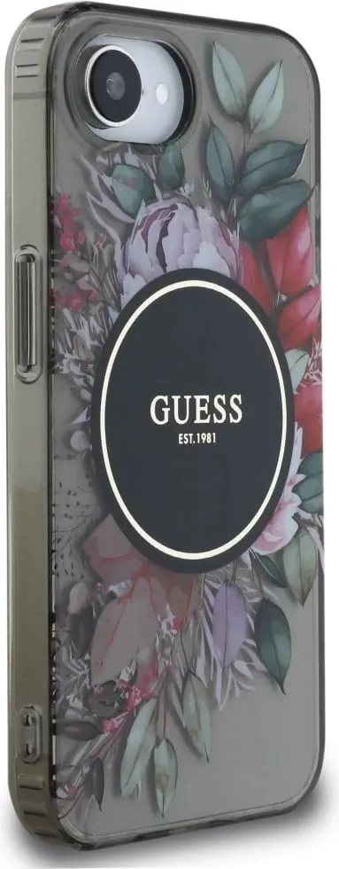 Mbështjellës Guess IML Flowers MagSafe për iPhone 16e, i zi - 4