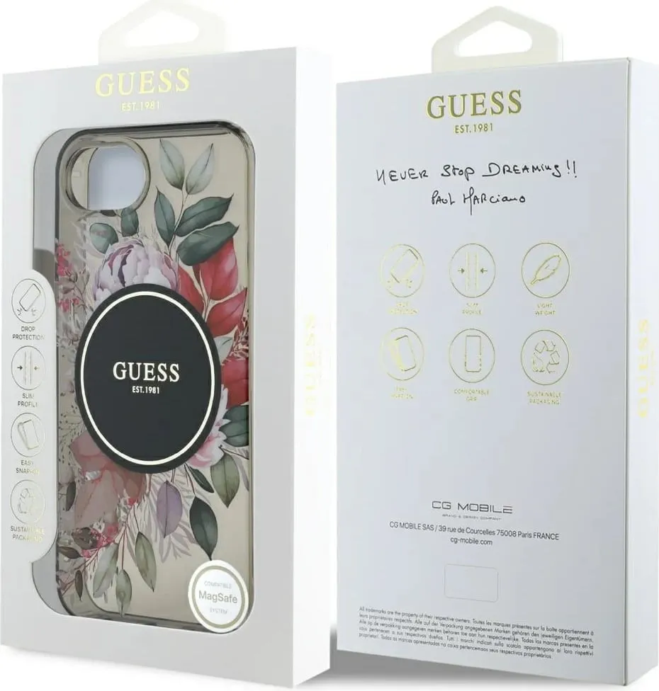 Mbështjellës Guess IML Flowers MagSafe për iPhone 16e, i zi - 8