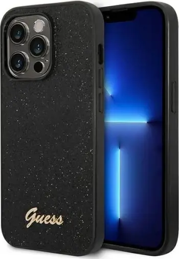 Mbështjellës Guess GUHCP14LHGGSHK për iPhone 14 Pro 6.1", Glitter Script, i fortë, i zi