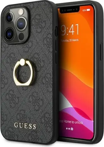 Mbështjellës Guess GUHCP13L4GMRGR për iPhone 13/13 Pro 6.1", me unazë, gri