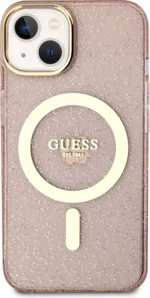 Mbrojtëse telefoni Guess Glitter Gold MagSafe, për iPhone 14 Plus, rozë - 2