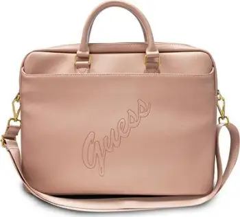 Çantë laptopi GUESS Saffiano Vintage Script GUCB15PUSASPI, 15–16", material Saffiano, rozë
