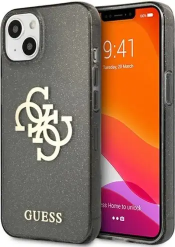 Mbështjellës Guess GUHCP13SPCUGL4GBK për iPhone 13 mini 5.4", Glitter 4G Big Logo, i zi