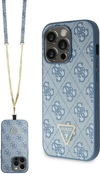 Mbështjellës Guess GUHCP14XP4TDSCPB për iPhone 14 Pro Max 6.7", hardcase, Crossbody, 4G Metal Logo, Blu