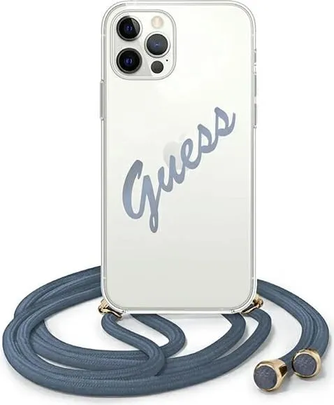 Mbështjellës Guess GUHCP12MCRTVSBL për iPhone 12/12 Pro, hardcase, Script Vintage, Blu - 1