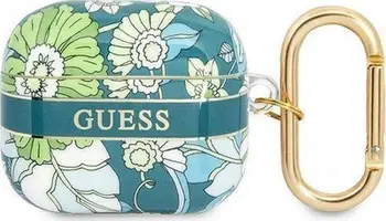 Mbulesë mbrojtëse Guess Flower Strap Collection për AirPods 3, poliuretan, me rrip dekorativ, e gjelbër