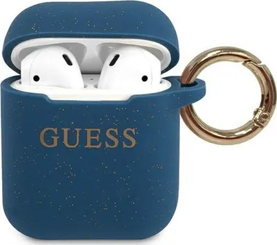 Mbrojtëse silikoni Guess GUACCSILGLBL për Apple AirPods, e kaltër - 1