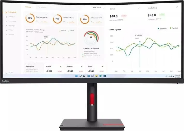 Monitor Lenovo ThinkVision T34w-30 LED, 34", QHD, i zi - 1