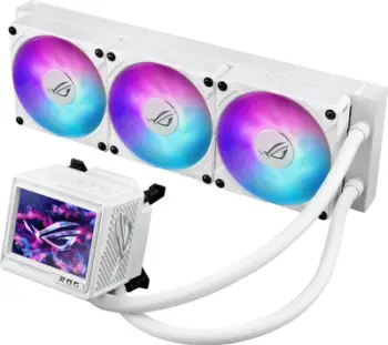 ftohje me ujë AIO, Asus, ROG Ryujin III 360 ARGB Extreme 90RC0132-M0EAY0, radiator 360mm, ARGB, ekran në bllok, madhësi XL, e bardhë