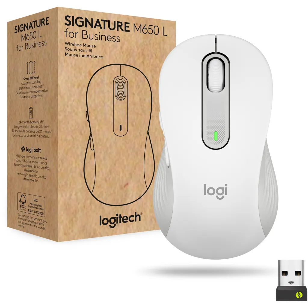 Logitech Signature M650 for Business Mouse wireless Bluetooth 2.4 GHz Bolt USB receiver off-white - 1