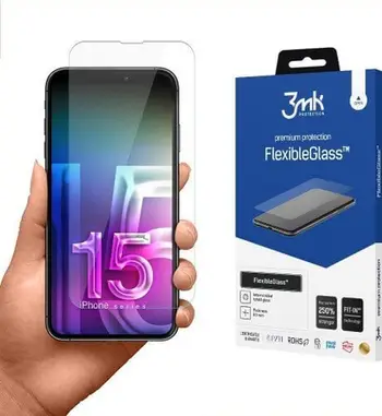 Xham mbrojtës 3MK FlexibleGlass për Apple iPhone 15, hibrid, 7H, transparent