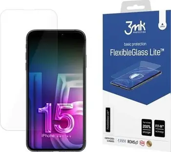 Qelq mbrojtës 3MK FlexibleGlass Lite për Apple iPhone 15 Plus, hibrid fleksibël, 0.16mm, transparent