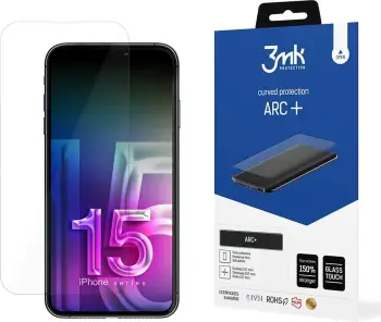 Folje mbrojtëse për ekran, 3mk Protection ARC+, për iPhone 15 Plus, transparente