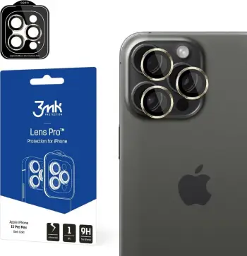 Mbrojtës kamere 3MK Lens Protection Pro, për iPhone 15 Pro Max 6.7", me kornizë montimi, ngjyrë ari e errët
