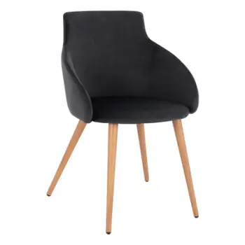 Karrige me krahë Ivy kadife e zezë me këmbë metalike FH8546.04 53x55x79cm, set prej 2 copë