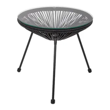 Tavolinë anësore profesionale Allegra, metal i zi dhe ratan i zi, FH5874.01, D47x45Hcm