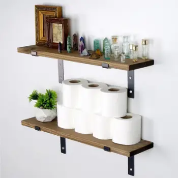 Raft dekorativ prej druri për mur, ngjyrë e zezë dhe arre, Skye Decor, Lam004