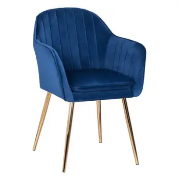 Karrige me krahë Sawyer FH8523.08 nga kadife blu me këmbë ari 55Χ60Χ83cm, set prej 2 copë