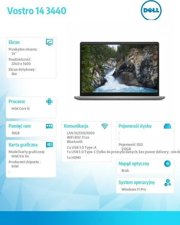 Laptop DELL Vostro 3440, 14", Intel® Core™ i5-1335U, 16GB RAM, 512GB SSD - 13