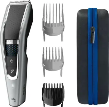 Makinë rroje flokësh, Philips, Series 5000 HC5650/15, me krehrra rregullues dhe kuti mbajtëse, argjendtë