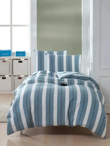 Set mbulesë jorgani XXL njësh, Helsinki, ngjyrë petrol blue dhe e bardhë