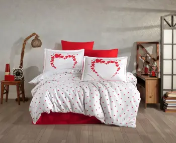 Set mbulesë për jorgan dopio, satin, L'essentiel Amore, e bardhë-kuqe