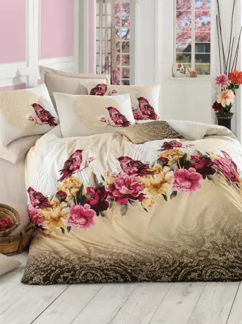 Set mbulesë për jorgan Super King Ranforce, L'essentiel, Çalıkuşu, ngjyrë kafe/bezhë ose e kuqe/e bardhë