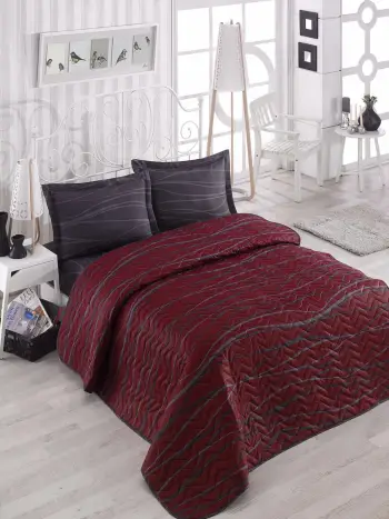 Set mbulesë krevati king, e qepur, ngjyrë e kuqe claret dhe antracit, L'essentiel, Verda