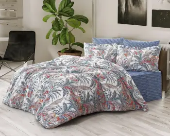 Set mbulesë për jorgan Single XXL Ranforce, L'essentiel, Palm, ngjyrë e bardhë, e kuqe tullë, blu
