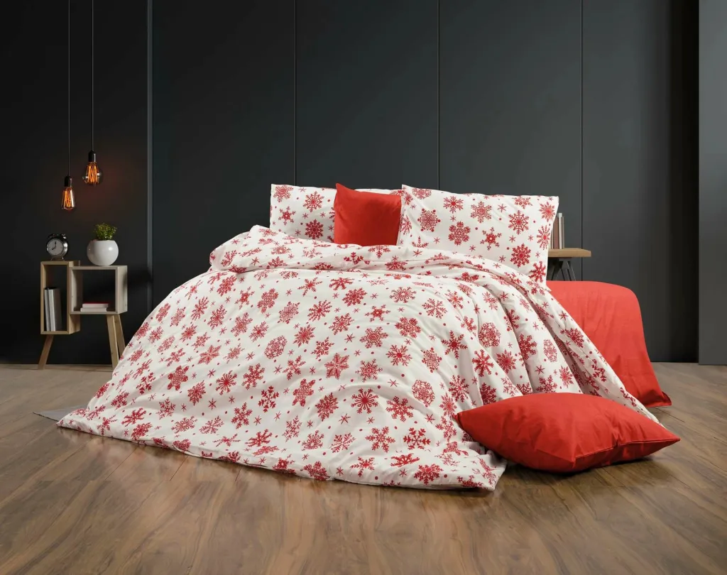 Set mbulesë për dyshek dopio, ngjyrë e bardhë dhe e kuqe, Chr-Coverset-4 - 1