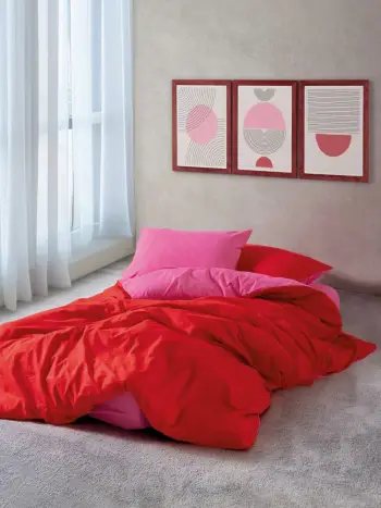 Set mbulesë për jorgan dopio, ngjyrë e kuqe dhe fuchsia, L'essentiel