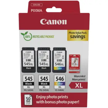 Toner Canon Tinte PG-545XL/CL-546XL 8286B015 3er Multipack (2xBK/Color) inkl. Fotopapier