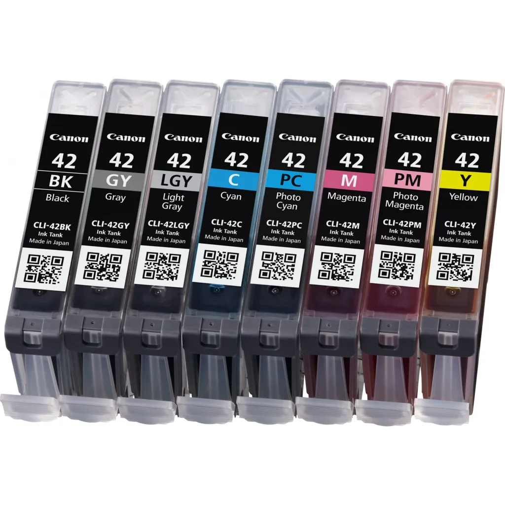 INK Canon CLI-42 Multipack – 8 Bojëra Origjinale (Zezë / Blu / Rozë / Verdhë / Blu e hapur / Rozë e hapur / Hiri / Hiri e mbyllur ) - 1