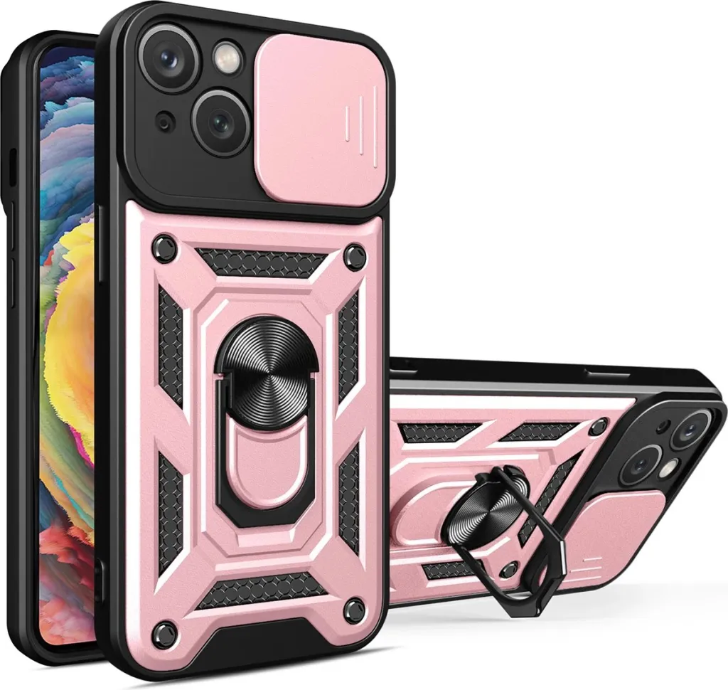 Mbështjellës Hurtel Hybrid Armor Camshield për iPhone 14 Plus, me kapak kamere, rozë - 1