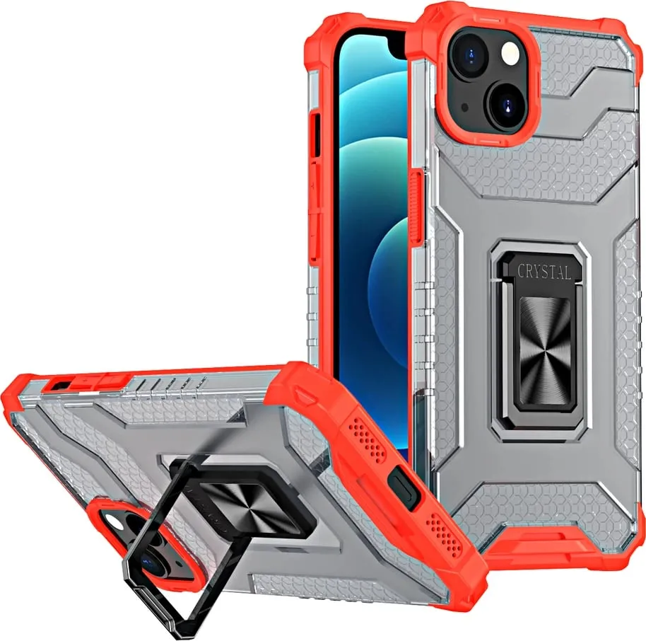 Mbështjellës Hurtel Crystal Ring Case për iPhone 13, me mbajtëse, Kuq - 1