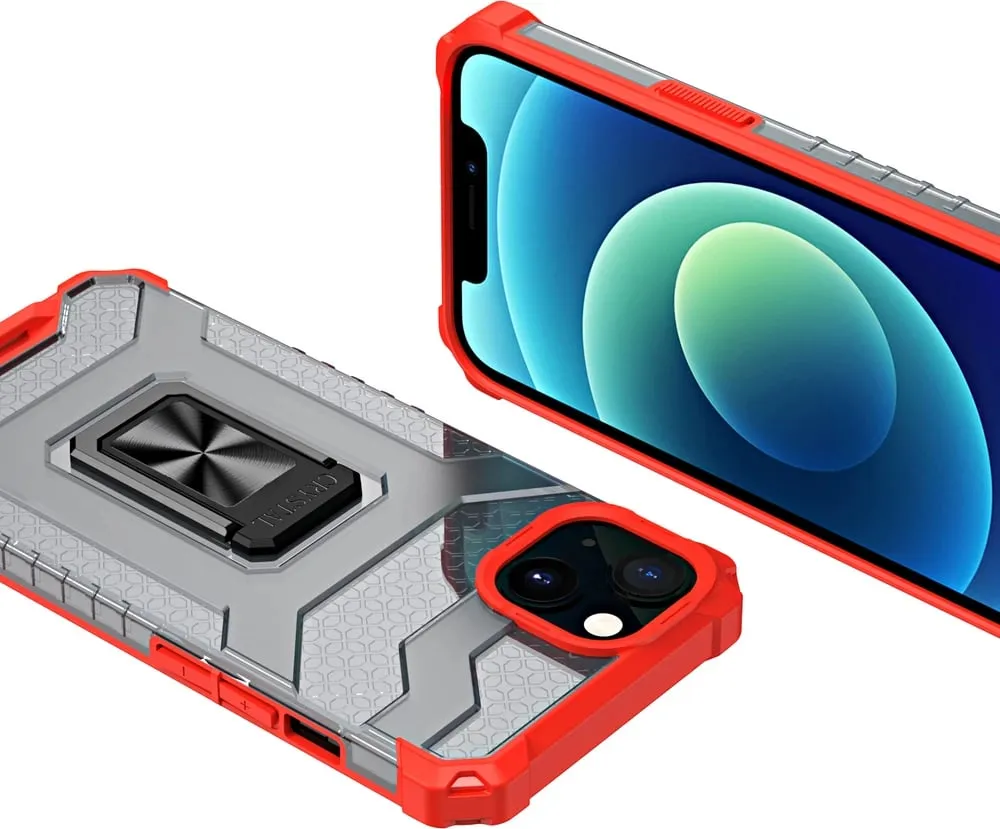 Mbështjellës Hurtel Crystal Ring Case për iPhone 13, me mbajtëse, Kuq - 5