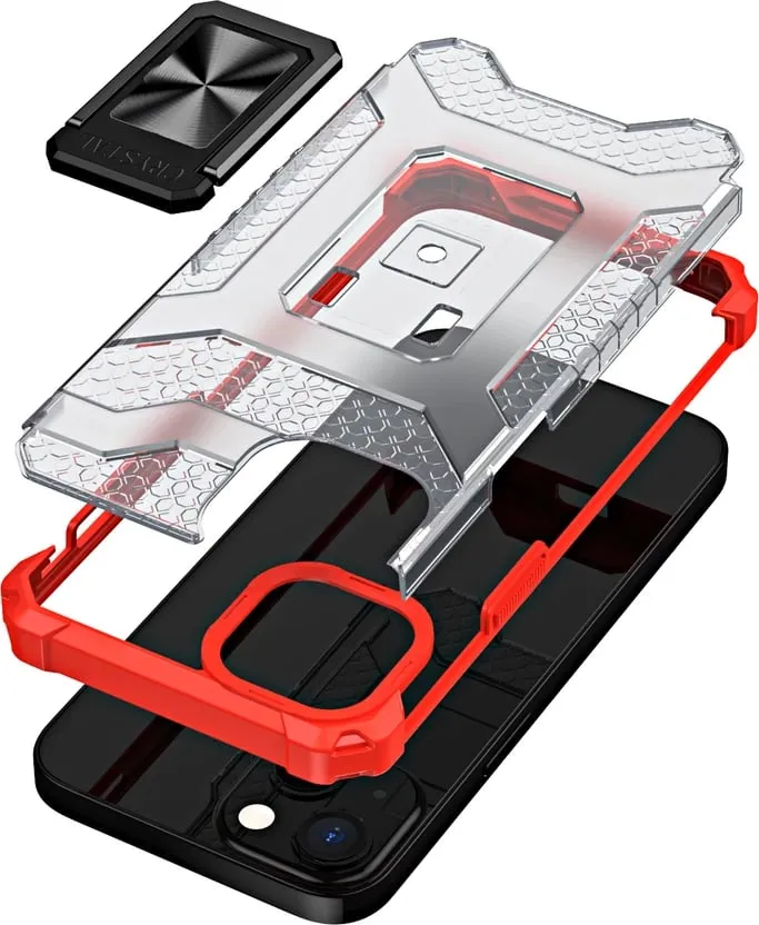 Mbështjellës Hurtel Crystal Ring Case për iPhone 13, me mbajtëse, Kuq - 6