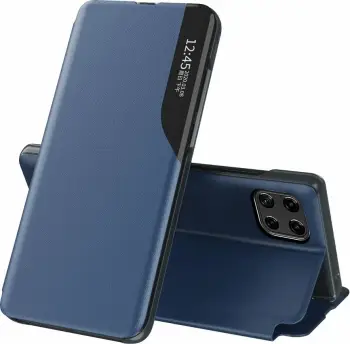 Mbështjellës Hurtel Eco Leather View Case për Samsung Galaxy A22 4G, me mbajtëse, Blu