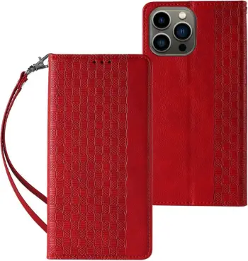 Këllëf libri magnetik Hurtel për Samsung Galaxy S23+, me portofol, me qëndrim, i kuq