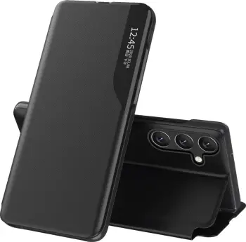 Maskë telefoni Hurtel Eco Leather View Case për Samsung Galaxy A24 4G, me kapak stand, e zezë