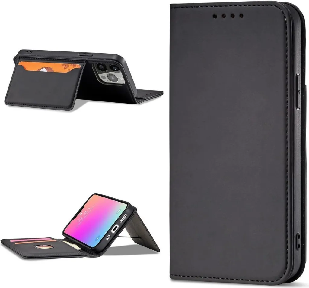Mbështjellës Hurtel Magnet Card Case për iPhone 14, portofol, mbajtës, e zezë - 12