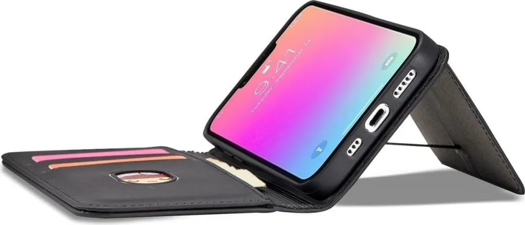Mbështjellës Hurtel Magnet Card Case për iPhone 14, portofol, mbajtës, e zezë - 7